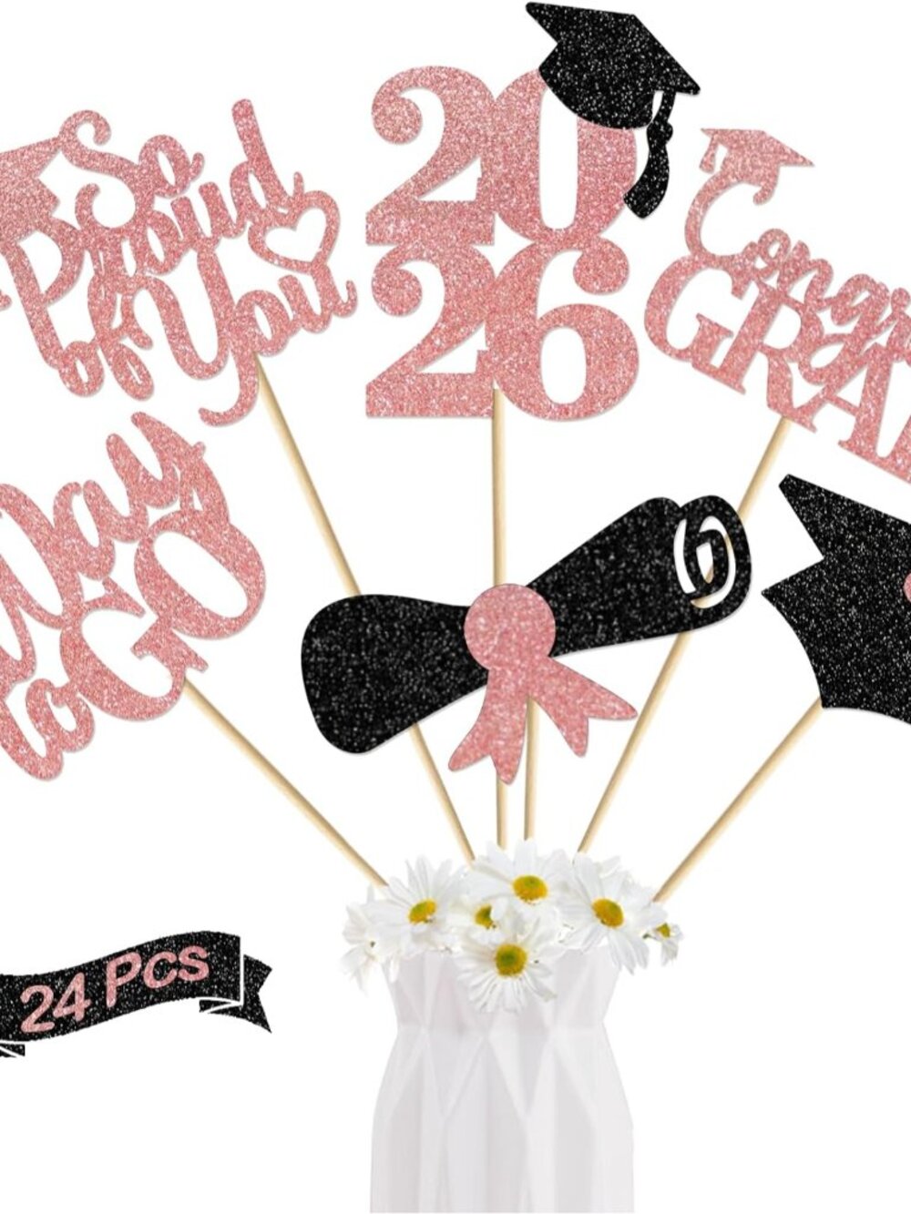 24Pcs Graduation Centerpieces for Tables: Rose Gold Graduation Decorations 2026
